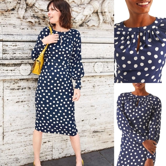 Boden Dresses & Skirts - Boden Portia Midi Navy Polka Dot Dress 4
